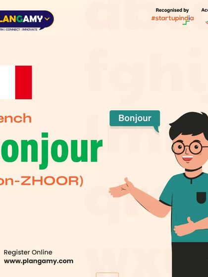 Learn to say 'Hello' in French with the word 'Bonjour'. This graphic includes the pronunciation to help you get it right.