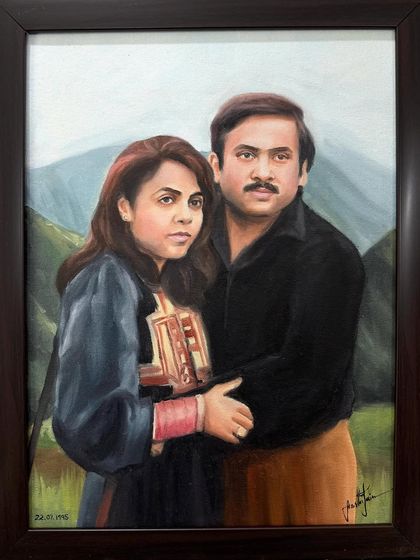 It can be a challenge to work from old, faded photographs, but it's always worth it. I restored the colors and details in this vintage photo to create a timeless oil portrait for a client in Punjab.