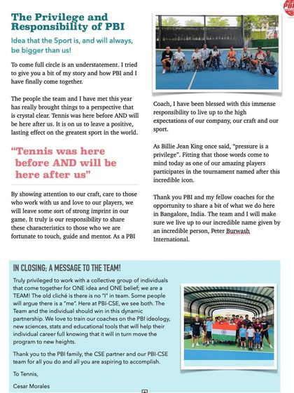 An inside look at our newsletter, featuring a message from our coach about the team's collective belief and ideology. It reinforces our commitment to developing both the individual and the team.