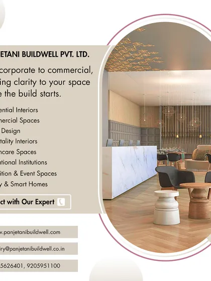 From corporate headquarters to commercial hospitality venues, we bring clarity to your space before the build starts. This image shows a sophisticated reception or lounge area, featuring a marble counter and elegant seating, perfect for a luxury hotel or high-end retail space.