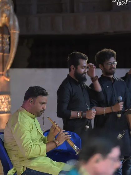 My talented co-artists and flautist at the Bengaluru Ganesh Utsava. Collaboration is at the heart of my music.