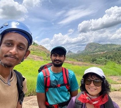 The route development team after establishing five new lines at Gethnaa. It's a collaborative effort fueled by passion for the sport.