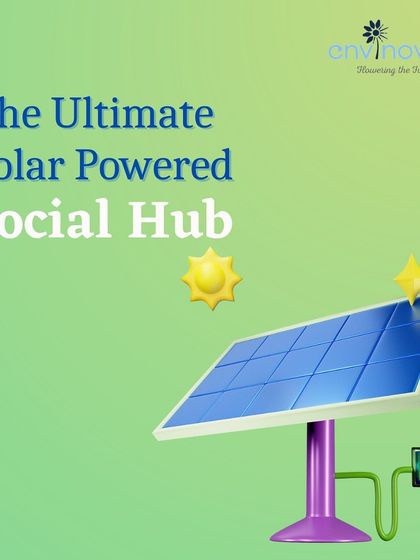This graphic introduces the core concept of our product: the ultimate solar-powered social hub. It visualizes how we provide modern public conveniences like charging and Wi-Fi, all powered by clean energy.
