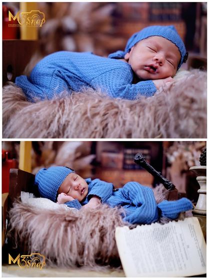 A collage showing two different angles from the same newborn session. This gives you an idea of the variety of shots we can get from a single setup.
