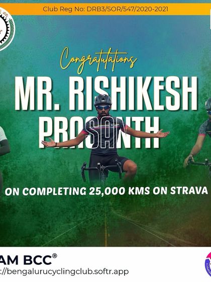 Congratulations to Rishikesh Prasanth on reaching the 25,000 kms mark. Keep rolling and inspiring others.