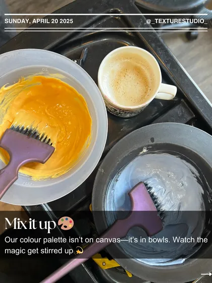 Mix it up. Our color palette isn't on a canvas, it's in bowls. A little behind-the-scenes look at the magic getting stirred up, always accompanied by a good cup of coffee.