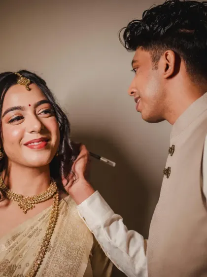 A sweet moment between the bride and groom. Sonia's natural makeup look allowed her happiness to shine through.
