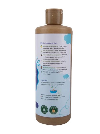 The back label of the natural dishwash and bottle cleaner.