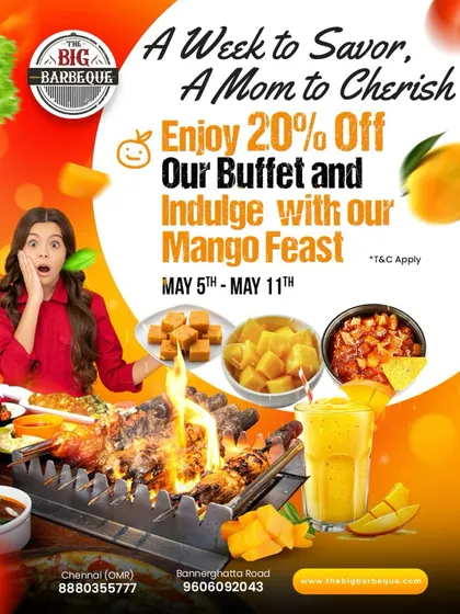 A week to savor, a mom to cherish. For Mother's Day, we offer 20% off our buffet and a special Mango Feast to treat the amazing woman in your life.