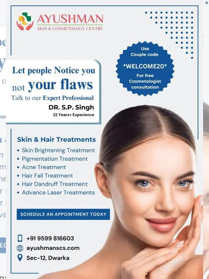 Let your confidence shine, not your perceived flaws. We offer a full suite of skin and hair treatments, including hair fall and dandruff solutions, with our expert professional, Dr. S.P. Singh.