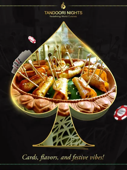 Cards, flavors, and festive vibes. For your Diwali card parties, we offer winning bites like these savory spring rolls, ensuring the food shines as brightly as the lights.