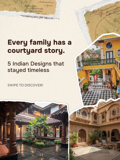 Every family has a courtyard story. This collage showcases five timeless Indian courtyard designs that were the heart of the home, proving that our ancestors knew how to build spaces that connect us to nature and each other.