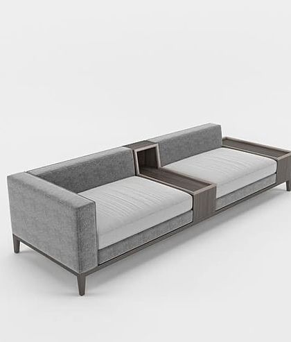 This view showcases the unique wooden divider and end table built into the sofa's frame, a perfect example of our innovative and functional designs.
