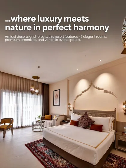 The bedroom suites at The Fern Sattva Resort in the Little Rann of Kutch were designed to be a harmonious blend of luxury and nature. We used traditional motifs and a warm, earthy palette to create a restful environment that reflects the unique character of the region.