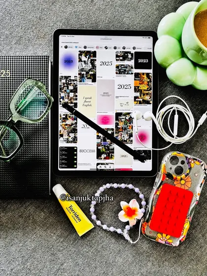 This is how I integrate brands into a lifestyle. This flatlay features a K-beauty product from Torriden alongside my 2025 vision board and daily essentials, presenting the product as a natural part of an aesthetic, goal-oriented life.