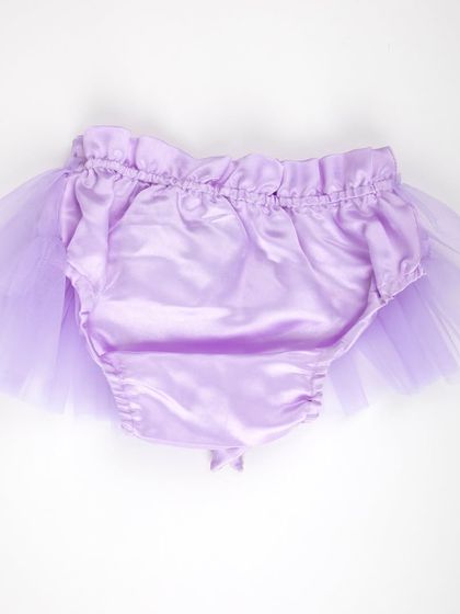 The back view of the lavender satin and tulle diaper cover.