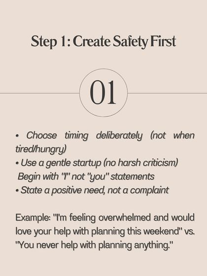 The happiest couples are not conflict-free, they're conflict-skilled. The first step is to create safety by choosing your timing, using a gentle startup, and stating a positive need, not a complaint.