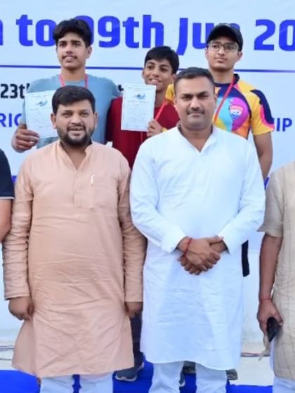 My champion Aryaman Suri on the podium at a district championship. He won 4 medals, including gold, and qualified for the State championships with new personal best times.