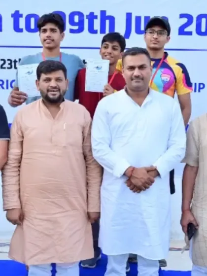 My champion Aryaman Suri on the podium at a district championship. He won 4 medals, including gold, and qualified for the State championships with new personal best times.