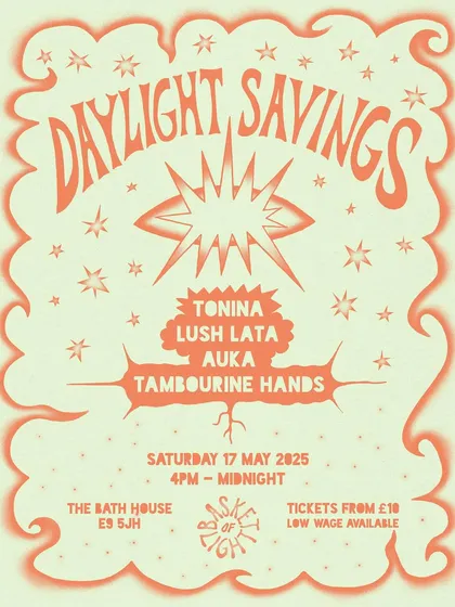 The poster for the Daylight Savings party in London, which was the closing show of my UK tour. The psychedelic, hand-drawn style matched the event's warm, blossoming energy.