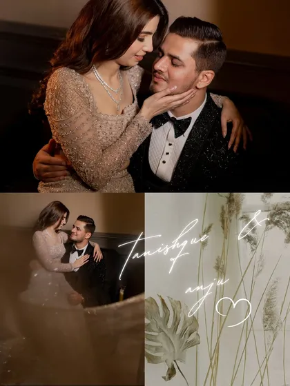 A collection of romantic and moody portraits from an engagement shoot, capturing the couple's deep connection in a classic, intimate setting.
