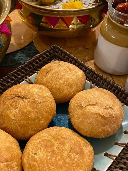 No Indian festival is complete without hot, crispy kachoris. We make several varieties, including Matar (pea), Onion, and Daal (lentil), all handmade and fried to golden perfection.