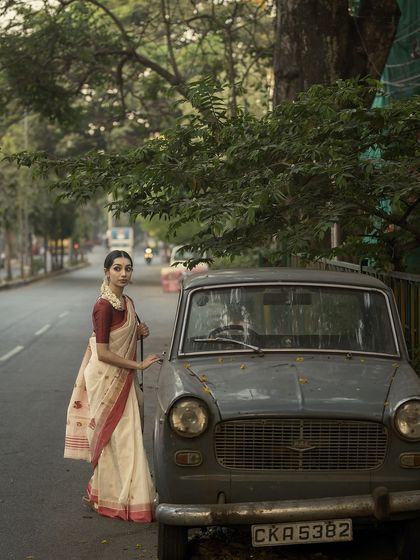 Another angle from the vintage car shoot, showing a different interaction with the prop.