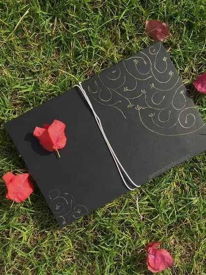 A closer look at the delicate gold floral flourishes I added to the envelope. These small, hand-drawn details make the stationery feel unique and thoughtfully crafted before the letter is even opened.