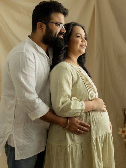 Looking towards the future together. This candid-style portrait captures a moment of shared dreams and happy anticipation.