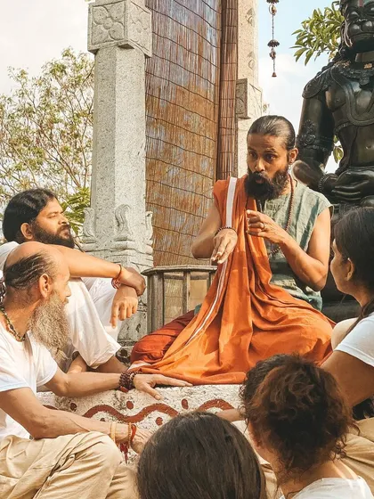 Our learning extends beyond the yoga mat into satsang, or spiritual discourse. Gathered under the shade of a tree, we explore the ancient wisdom of yoga philosophy. These conversations are a space to ask questions, share insights, and understand how to live a yogic life in the modern world.