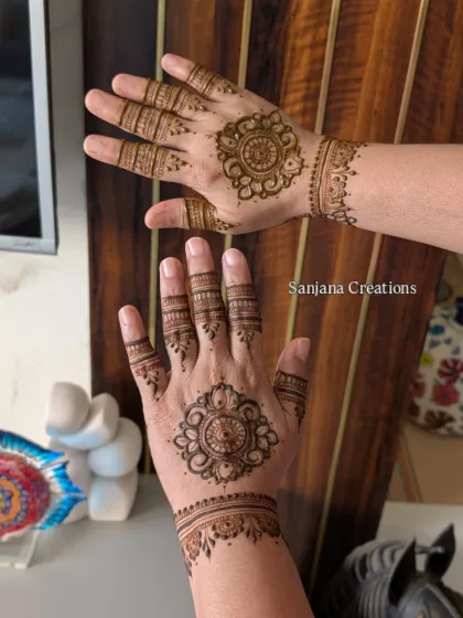 Another beautiful mandala design from my Karwachauth bookings, showcasing clean lines and detailed finger work.