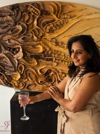 A celebratory moment with my work. This piece is more than just an object; it's a part of my journey, and I'm proud of the story it tells.