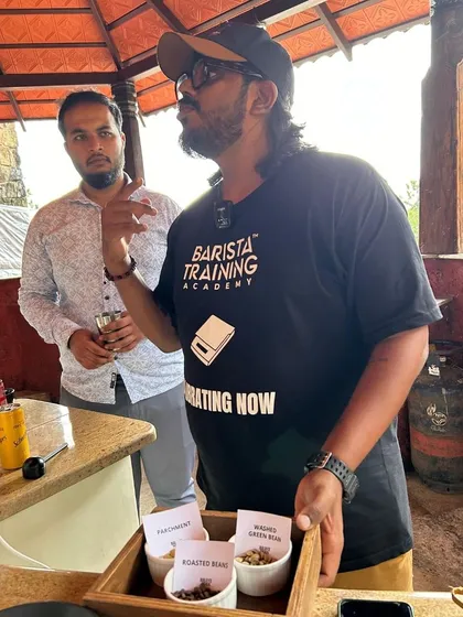 A hands-on session at Villa Urvin Khan, where we teach about different coffee processing methods using actual beans.