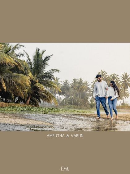 Walking hand-in-hand through a grove of palm trees, this image tells a story of a journey taken together.