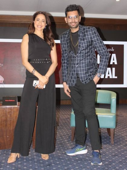 Posing for the camera with Pragya Jaiswal. It's always a pleasure to share the stage with such talented individuals.