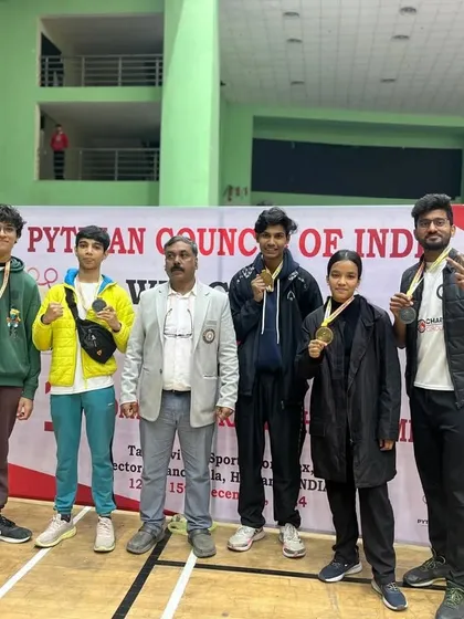 My students with their medals from the Pythian Games in Chandigarh. Their success is a testament to their hard work and the spirit of our academy.