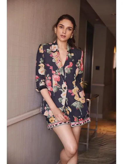 A closer look at the Ranna Gill floral co-ord set, showing the beautiful print and relaxed styling.