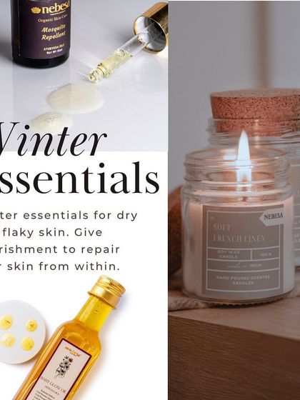 My winter essentials always include a good scented candle and nourishing oils. This image pairs one of my jar candles with my skincare oils, creating the perfect combination for a cozy and pampering night in.