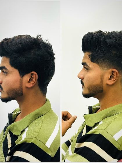 The modern mullet is all about business in the front, party in the back. This before and after shows the transition to an edgy, textured mullet with a clean fade on the sides.