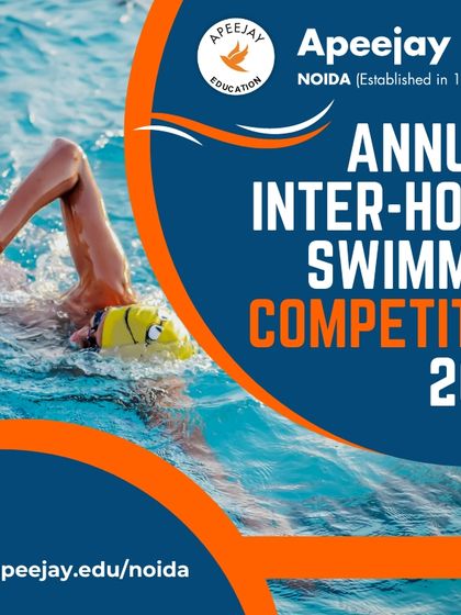 The Annual Inter-House Swimming Competition is a highlight of our sports calendar. This promotional graphic captures the dynamic energy of the event, where students dive in to compete for their houses with skill and determination.