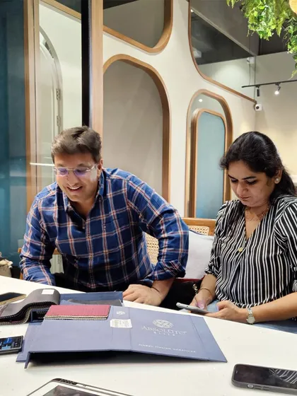 Another moment from the consultation for a 25th anniversary outfit. We believe in making the process collaborative and enjoyable for everyone involved.