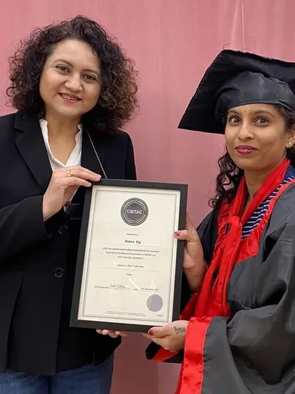 A proud moment for our student receiving her internationally acclaimed CIBTAC certification. This qualification opens doors to career opportunities in the beauty industry worldwide.