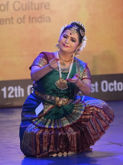 A student's expressive performance at the 16th Natwar Gopikrishna National Awards. Her abhinaya and grace won her the "Nritya Sreshtha" title.