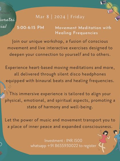 A Mahashivratri special: Movement Meditation with Healing Frequencies. This unique fusion of conscious movement and interactive exercises is delivered through silent disco headphones to deepen your connection to yourself and others.