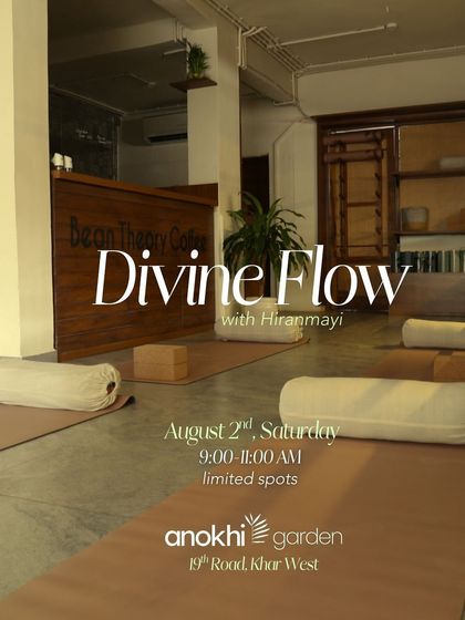 The serene setup of our studio for a Divine Flow workshop. Yoga mats and bolsters are laid out, ready to welcome participants for a morning of mantra, movement, and inner connection.
