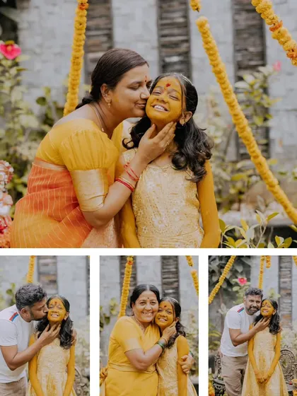 A duplicate of ID 19, this collage shows heartwarming family moments from a Half Saree Haldi ceremony.