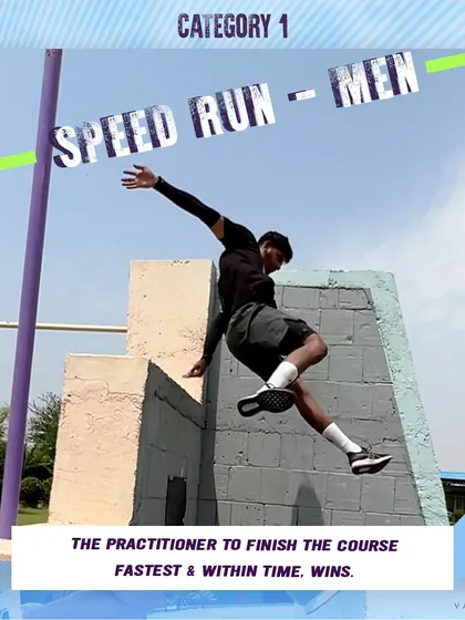 Category 1: Speed Run for Men. This is a race against the clock where the fastest practitioner to finish the course wins.