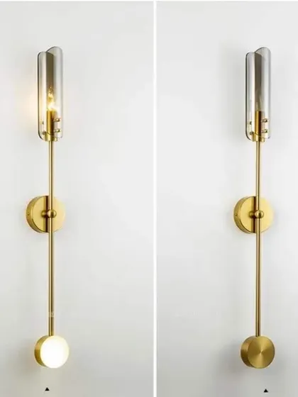 A dual-light wall sconce, showing the fixture both on and off. This design combines a glass tube with a globe for varied lighting effects.