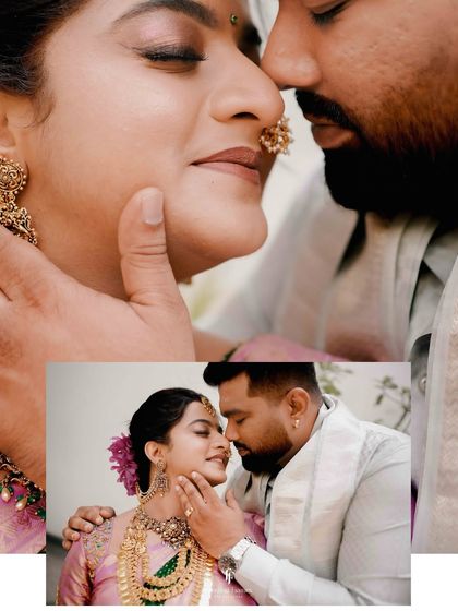 A collage focusing on the intimate connection between the expecting parents. The close-up shots capture the gentle touches and loving expressions that tell their story.