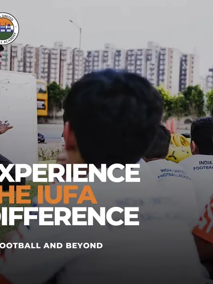 Experience the IUFA difference. A coach delivers a tactical briefing on the sidelines, demonstrating our commitment to football intelligence.